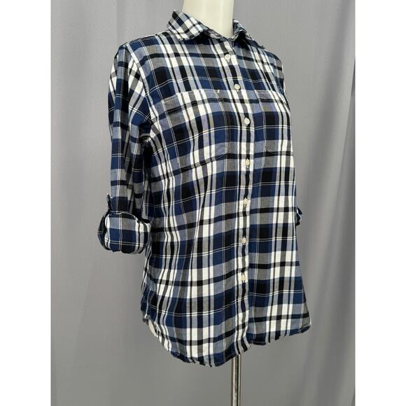 Lauren Ralph Lauren Shirt Womens Medium Petite Blue Plaid Flannel Button Camping - Picture 5 of 16